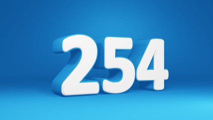 Number 254 in white on light blue background, isolated number 3d render