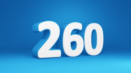 Number 260 in white on light blue background, isolated number 3d render