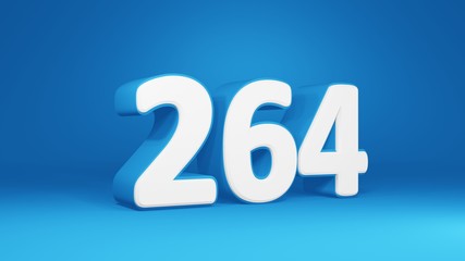 Number 264 in white on light blue background, isolated number 3d render