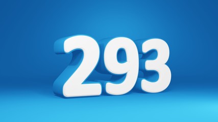 Number 293 in white on light blue background, isolated number 3d render