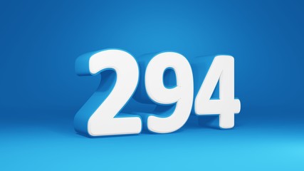 Number 294 in white on light blue background, isolated number 3d render