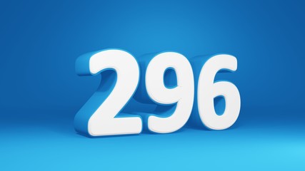 Number 296 in white on light blue background, isolated number 3d render
