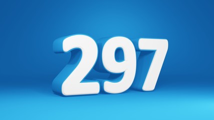 Number 297 in white on light blue background, isolated number 3d render