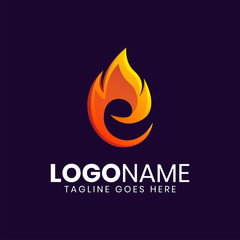 Letter e fire logo design