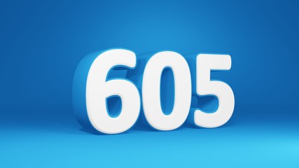 Number 605 in white on light blue background, isolated number 3d render