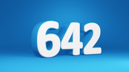 Number 642 in white on light blue background, isolated number 3d render