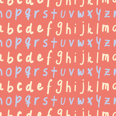 Lower case alphabet vector repeat pattern. Hand written small letters seamless illustration background.