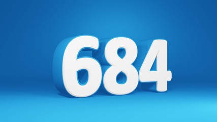 Number 684 in white on light blue background, isolated number 3d render