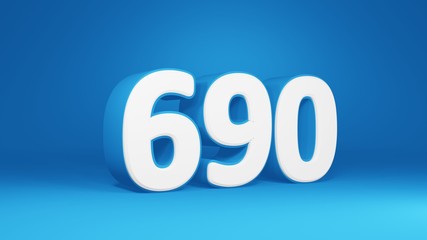 Number 690 in white on light blue background, isolated number 3d render