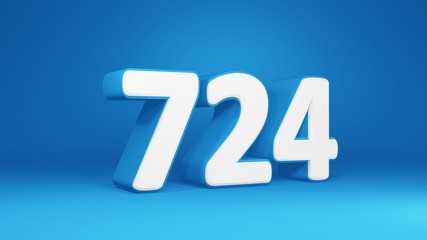 Number 724 in white on light blue background, isolated number 3d render