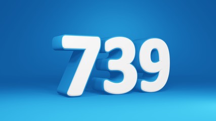 Number 739 in white on light blue background, isolated number 3d render