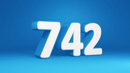 Number 742 in white on light blue background, isolated number 3d render