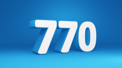 Number 770 in white on light blue background, isolated number 3d render