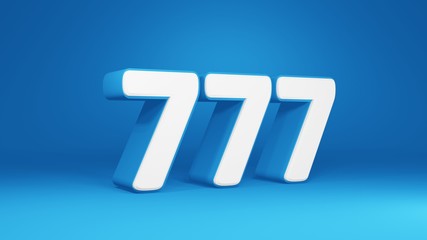 Number 777 in white on light blue background, isolated number 3d render