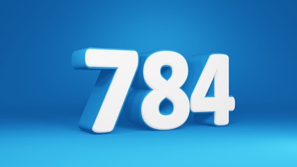 Number 784 in white on light blue background, isolated number 3d render