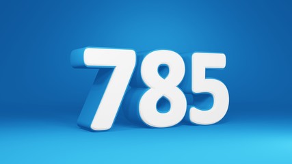Number 785 in white on light blue background, isolated number 3d render