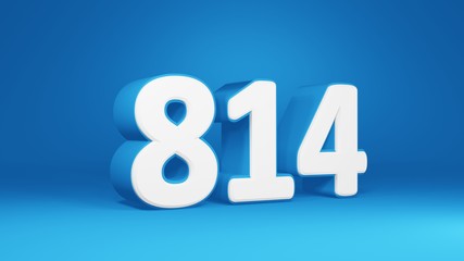 Number 814 in white on light blue background, isolated number 3d render