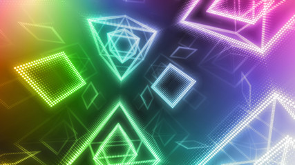 Disco club space illumination neon light room floor wall 3D illustration abstract background