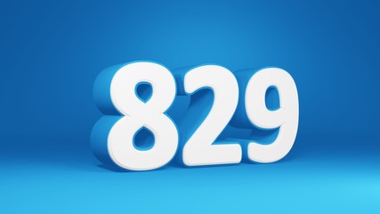 Number 829 in white on light blue background, isolated number 3d render