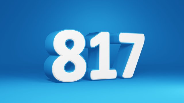 Number 817 in white on light blue background, isolated number 3d render