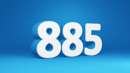 Number 885 in white on light blue background, isolated number 3d render