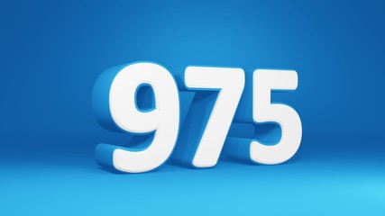 Number 975 in white on light blue background, isolated number 3d render