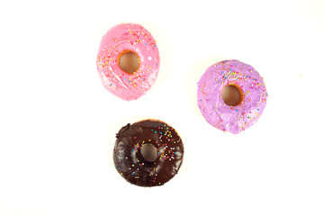 Colorful chocolate donuts Isolated on white background.