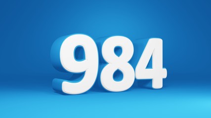 Number 984 in white on light blue background, isolated number 3d render