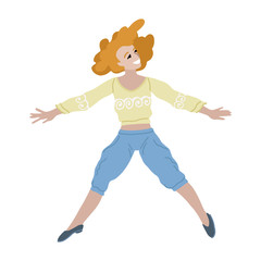 Jumping woman happy and smiling. Vector illustration