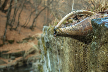 Fototapeta na wymiar mountain stream flows through a jug