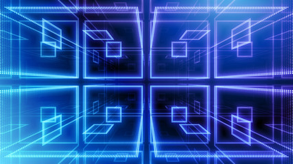 Disco club space illumination neon light room floor wall 3D illustration abstract background