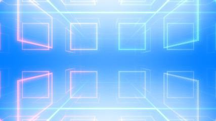 Disco club space illumination neon light room floor wall 3D illustration abstract background