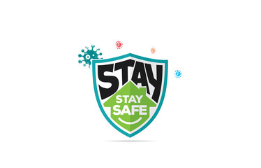 COVID-19, stay home in COVID-19 Coronavirus Outbreak, Work from Home, Stay Home Stay Safe typography in a Shield protected from Coronavirus. Vector Illustration.