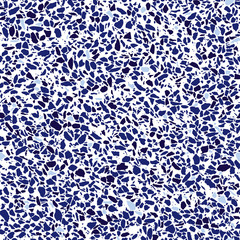 Vector blue and white monochrome terrazzo mosaic texture seamless background. Suitable for textile, gift wrap and wallpaper.