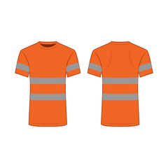 orange reflective safety T-shirt for people isolated vector front and back for promotion on the white background