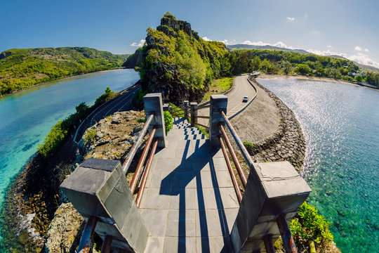 Maconde point with road, ocean and sunlight in Mauritius