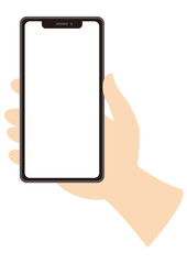 白画面のスマホを持つ手　シンプル