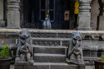 Picture of front view of ancient hindu temple in Indian village