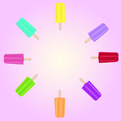 ice cream set with light pink background. Tasty colorful ice cream for summer decorative, sweets, colorful, dessert, web design or print. Vector Illustration.