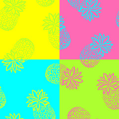 Neon hand draw pineapple seamless