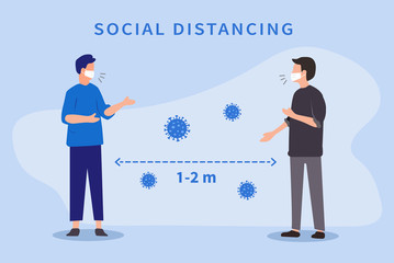 Social distancing. Space between people to avoid spreading COVID-19 Virus. Keep the 1-2 meter distance. Vector illustration
