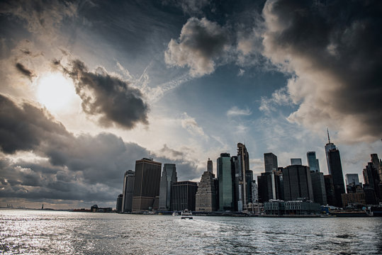 Scenic image of Manhattan with dramatic sky during Corona Virus Epidemic