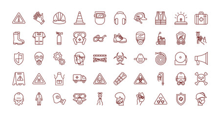 industrial security icon set, line style