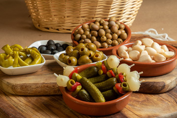 Banderillas, Olives, Garlic ground of tapas from Spain.