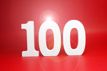 One Hundred  ( 100 ) Percentage Isolated Red  Background with Copy Space - Discount 100% Safe Price Business finance promotion Concept                              