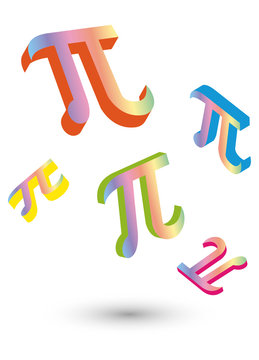 Fünf Pi Symbole in bunten Farben