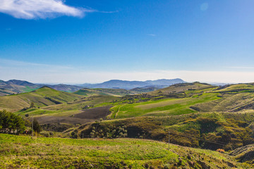 Naklejka premium View from Agira on hinterland, on background Etna
