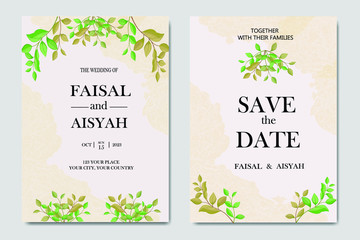 beautiful wedding card invitation floral with leaf