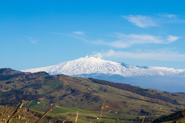 View from Agira on hinterland and Pozzillo Lake, on background volcano Etna