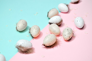 colorful easter eggs with spots on coloful background